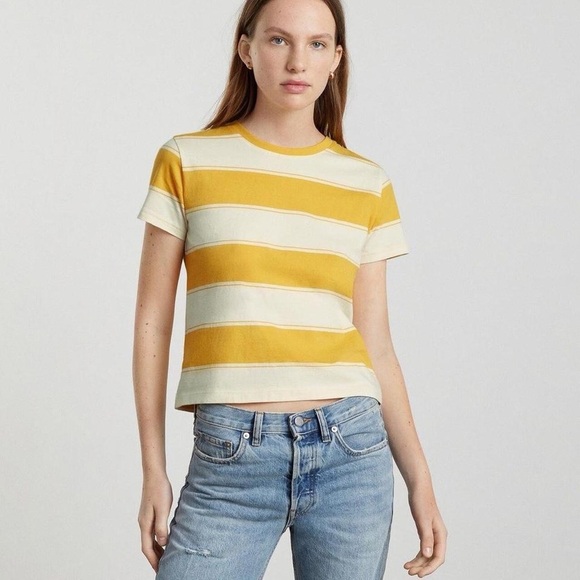 Everlane The Organic Cotton Box Tee Yellow & White XS - Picture 2 of 7